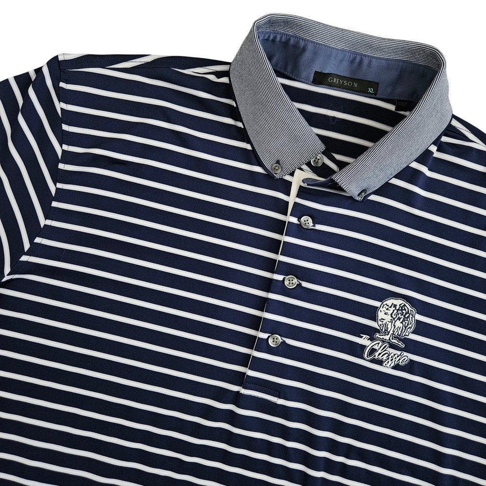 Greyson (Mens XL) The Classic Polo Golf Shirt Short‎ Sleeve Blue Striped Stretch